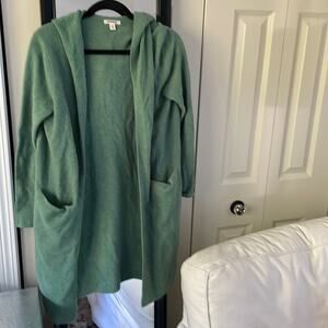 GOODTHREADS Green Open Knit Hooded Long Sweater Cardigan Size Small